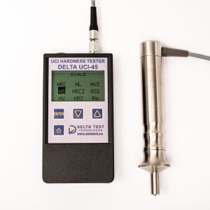 DELTA UCI-45 Portable Hardness Tester – front view with display and UCI probe for steel hardness testing