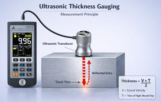 Ultrasonic thickness measurement principle diagram